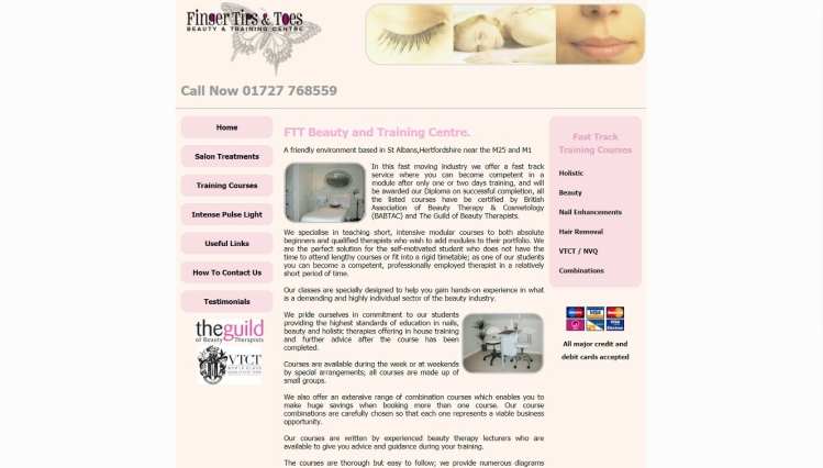 Screenshot of FTT Beauty and Training website